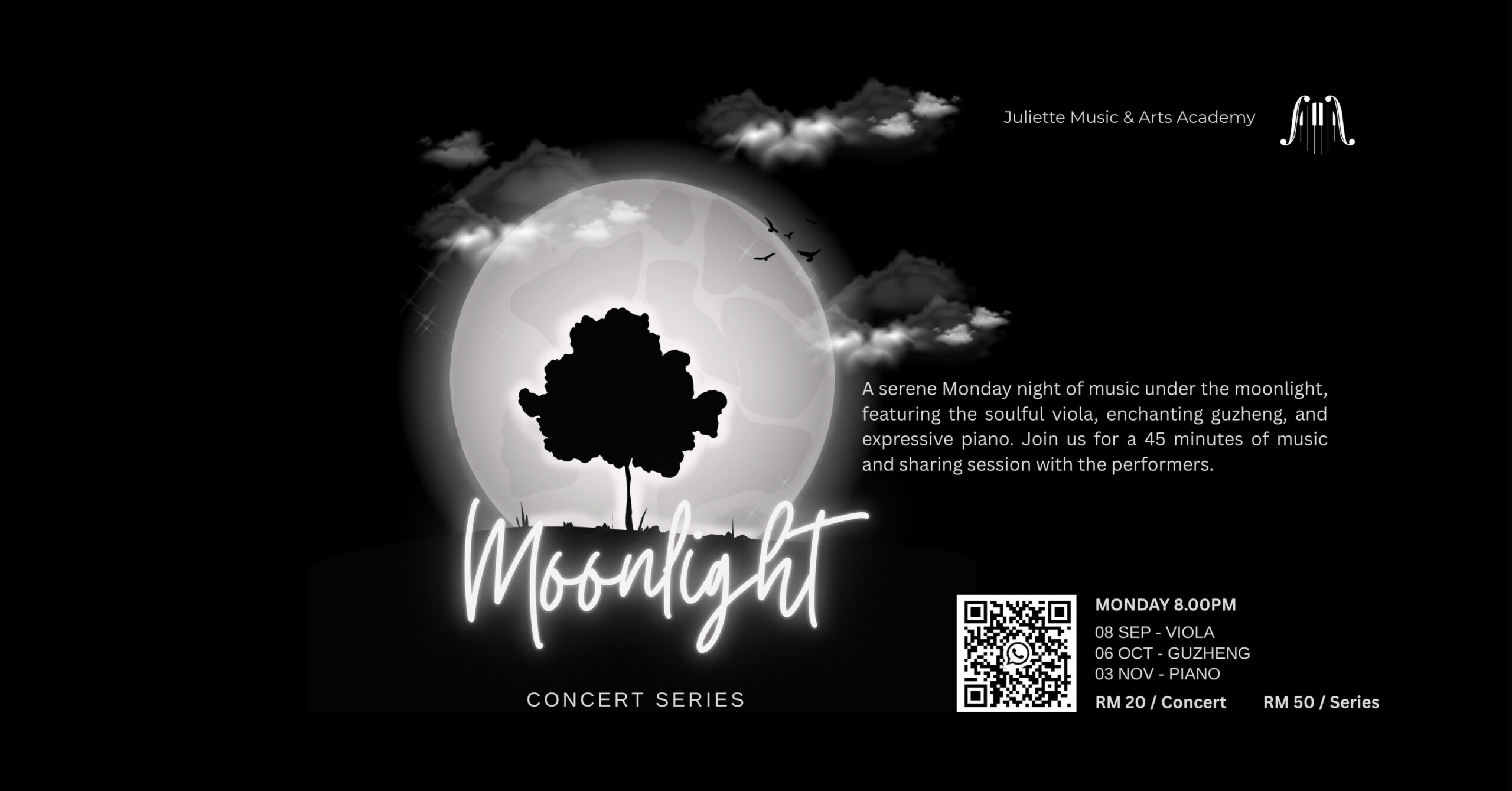 moonlight concert, Monday concert, viola, guzheng, piano, peaceful music.